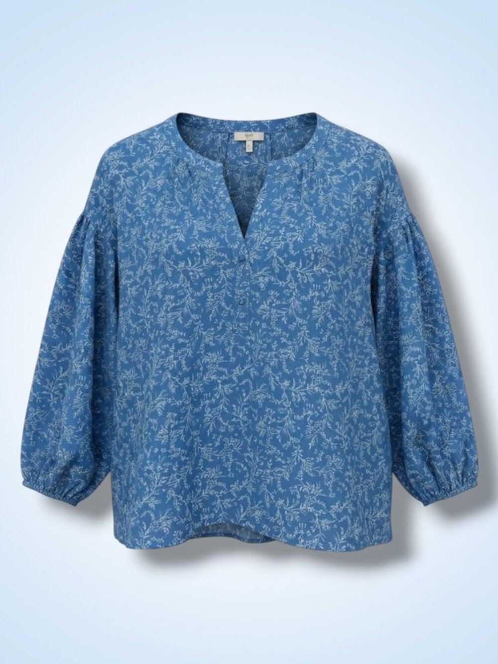 Joie Blue Whimsical Floral Puff Sleeve Button Front Blouse XS